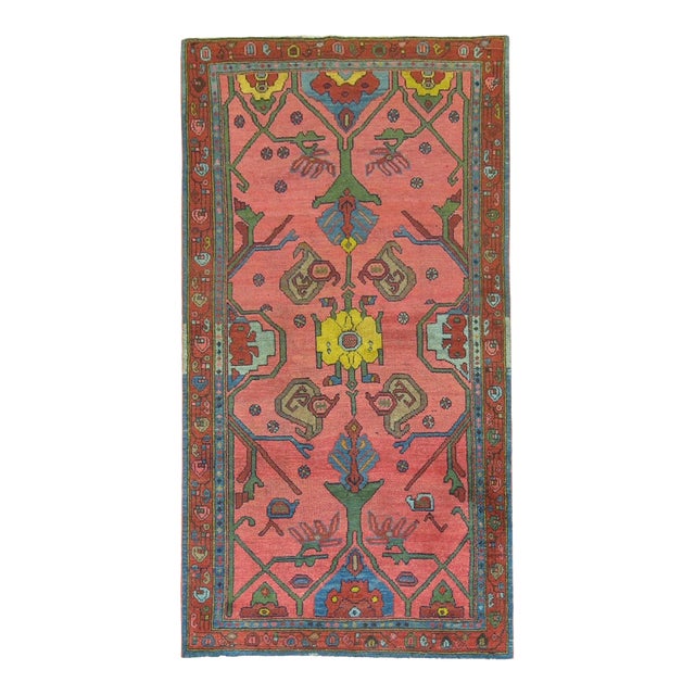 Traditional Coral Background 20th Century Antique Persian Rug For Sale