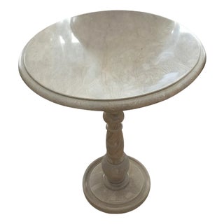 Handcrafted Natural Marble Side Table: Polished Pedestal Accent Table For Sale