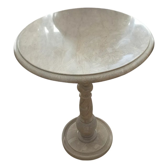 Handcrafted Natural Marble Side Table: Polished Pedestal Accent Table For Sale