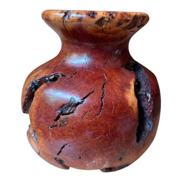 Vintage Brutalist Burlwood Hand Turned Sculpture Art Vase Decor For Sale