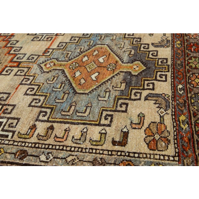 Beige Antique Hamadan Persian Wool Runner With Multicolor Design For Sale - Image 8 of 9