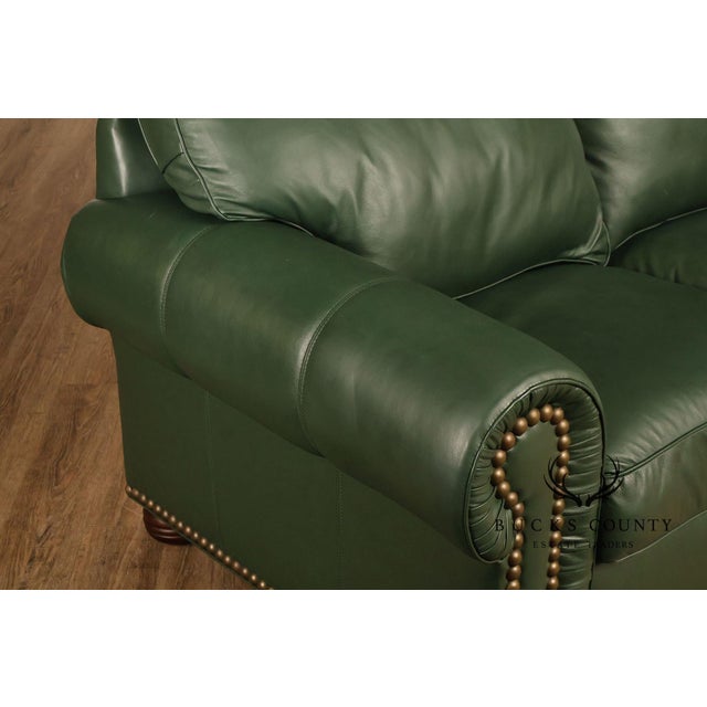 Green Leather Sleeper Sofa with Nailhead Trim For Sale - Image 4 of 18