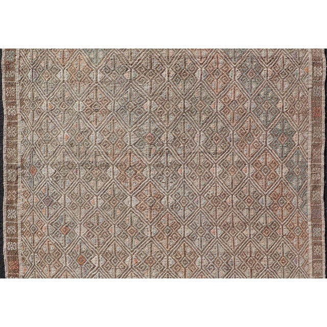 Vintage Turkish Kilim Rug With Allover Diamond Design in Taupe, Sage, and Clay For Sale - Image 4 of 11
