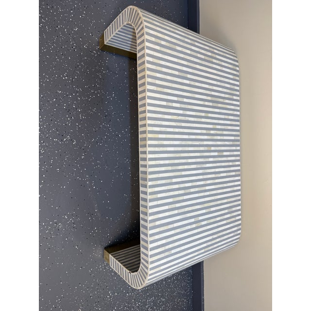 Karl Springer Custom Modernist Grey and White Bone Inlaid Waterfall Cocktail/Coffee Table For Sale - Image 4 of 9