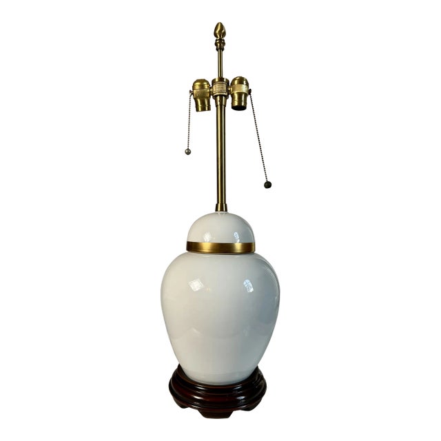 1980s Marbro White/Gold Ginger Jar Table Lamp For Sale