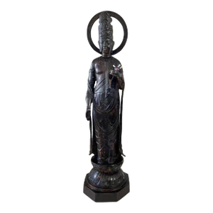 Vintage Cast Iron Standing Touching Buddha 34" H