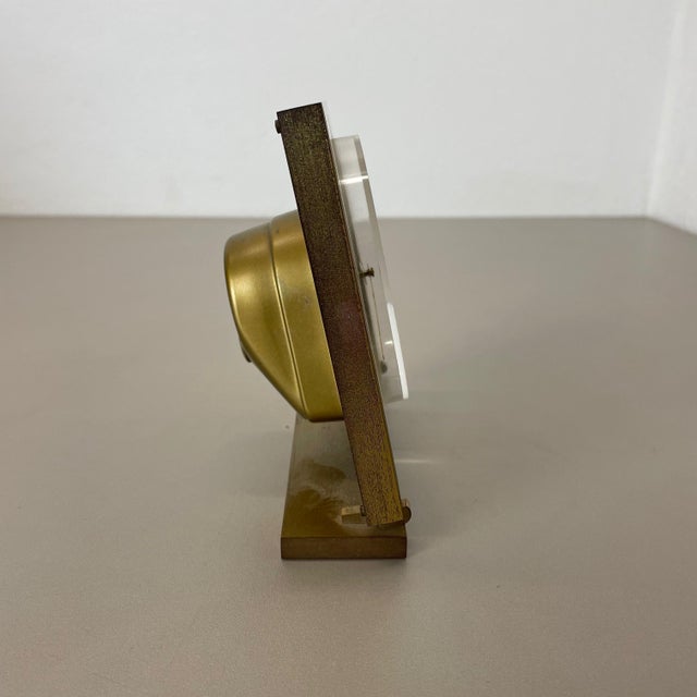 Vintage Hollywood Regency Brass Glass Table Clock from Kienzle, Germany, 1960s For Sale - Image 12 of 16