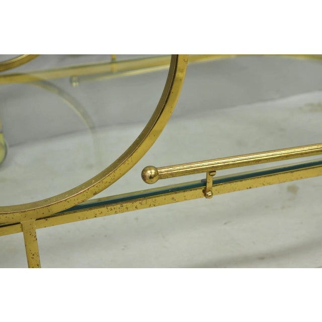 Vintage Mid Century Modern Brass 3 Tier Oval Frame Rolling Bar Cart Server Table For Sale - Image 13 of 15