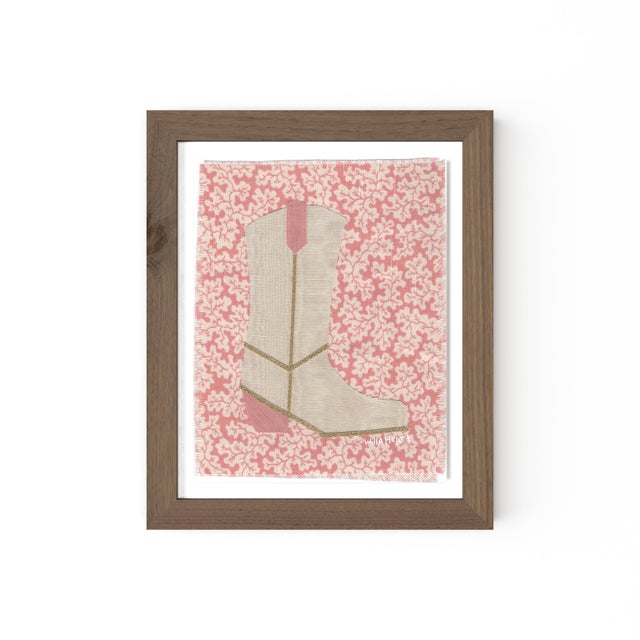Lula the Cowboy Boot by Willa Heart in Walnut Frame, Mini Art Print For Sale