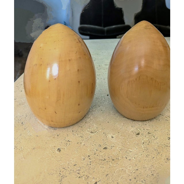 1990s Large Pair of Solid Egg Shaped Turned Wood Sculptures For Sale - Image 5 of 7