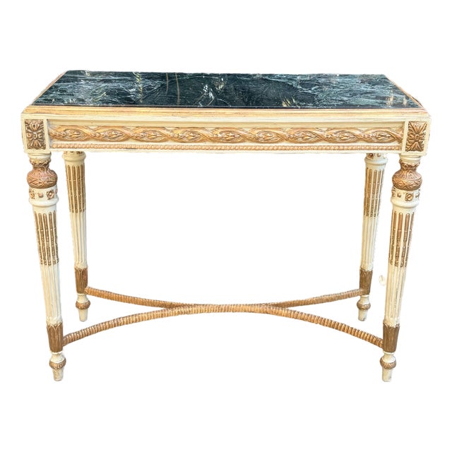 Parcel Gilt and Paint Marble Top Louis XVI Style Console Table For Sale