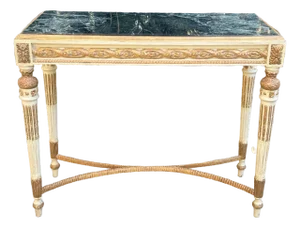 Parcel Gilt and Paint Marble Top Louis XVI Style Console Table