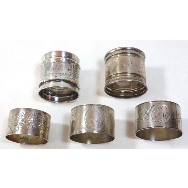 Set of 5 Antique Sterling Silver Napkin Rings With Engraved Names Ida - Will & Dorothy For Sale - Image 13 of 13