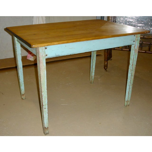 19th Century French Country Blue Painted Quebec Farm Table For Sale In New York - Image 6 of 6