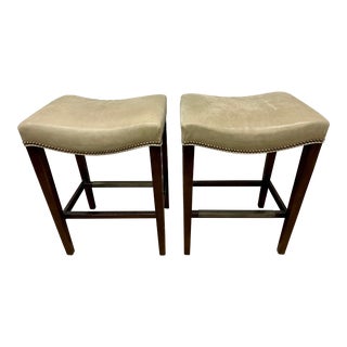 Pair of Hw Home Madigan Beige Leather Rectangular Backless Counter Stools For Sale
