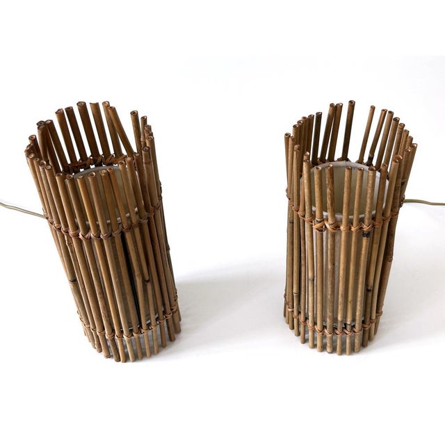 Vintage Bamboo Bedside Table Lamps by Louis Sognot, Germany, 1980s, Set of 2 For Sale - Image 15 of 18