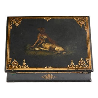 19th Century Paper Mache Hand Painted Dogs Writing Lap Desk For Sale