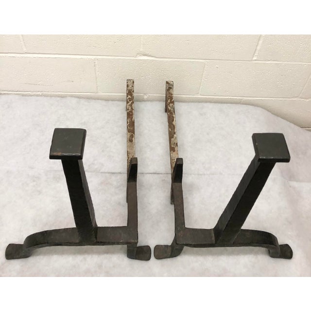 Black Antique Gustav Stickley Model #237 Black Wrought Iron Craftsman Andirons- a Pair For Sale - Image 8 of 12