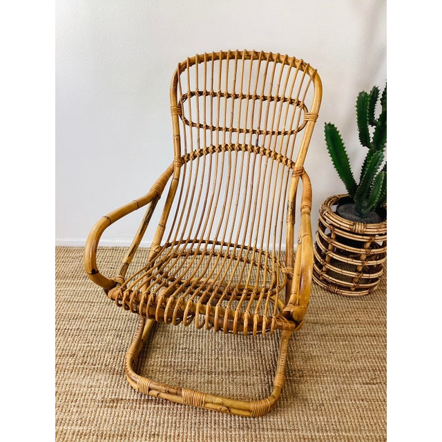 Tito Agnoli Vintage 1960s Tito Angoli Rattan Chair For Sale - Image 4 of 12