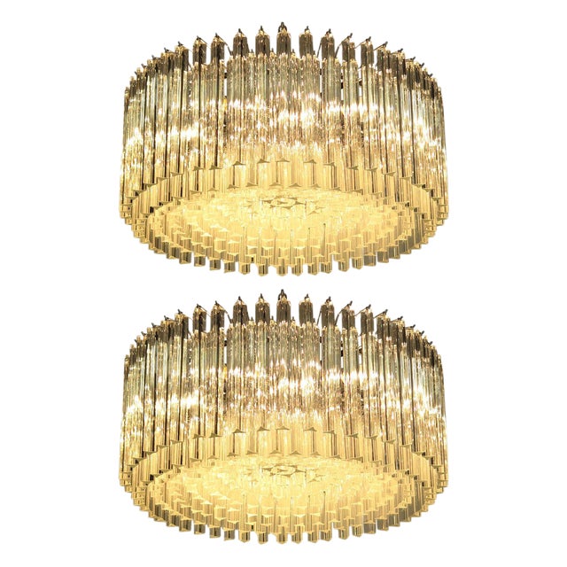 Mid-Century Italian Triedri Chandeliers in Murano Glass, Set of 2 For Sale