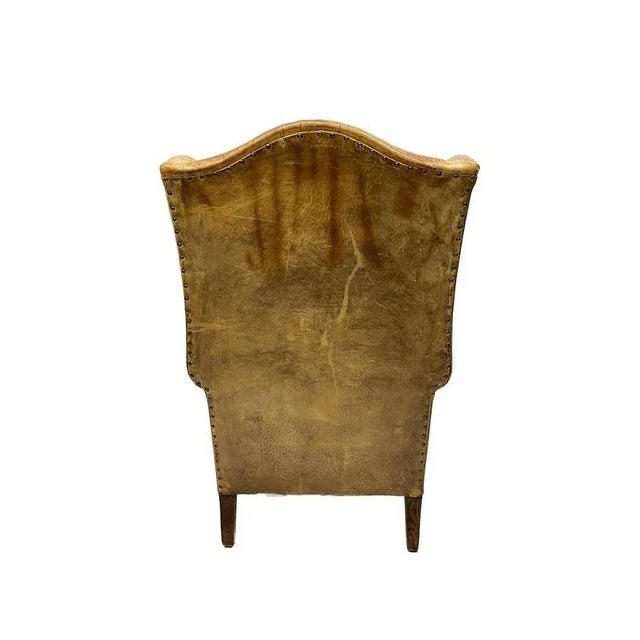 Vintage Leather Wingback Chair For Sale - Image 6 of 9