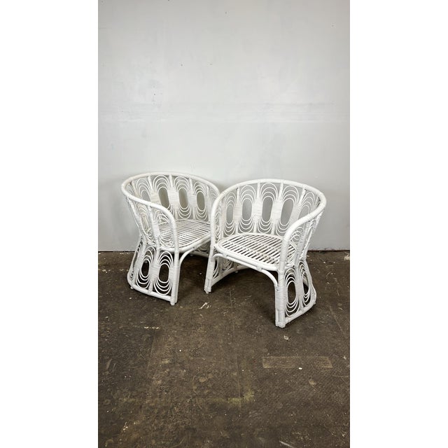 Boho Chic Vintage Rattan Lounge Chairs- A Pair For Sale - Image 3 of 13