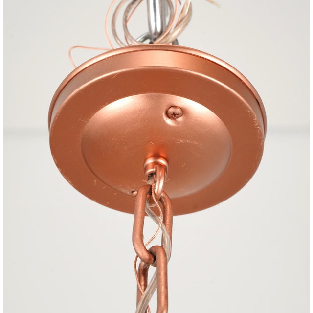 Mid 20th Century Antique Schoolhouse White Milk Glass Copper Chain Pendant Light For Sale - Image 5 of 6