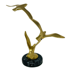 Mid-Century Modern Brass and Marble "Birds in Flight" Table Sculpture, Attributed to C. Jeré