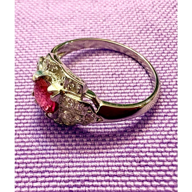 Art Deco Early 20th Century Ladies Vintage Platinum Pink Sapphire Diamond Ring Size 4.5 For Sale - Image 3 of 10