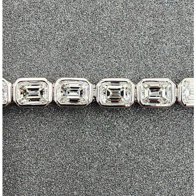 6.38 Ct Emerald Cut East-West Bezel Set Tennis Bracelet For Sale - Image 4 of 8