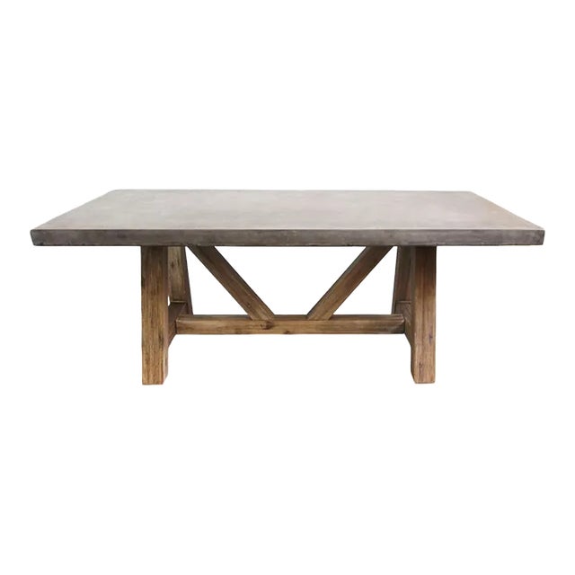 Outdoor Concrete & Wood Dining Table For Sale