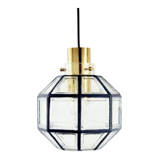 1960s Mid-Century Modern Glass & Brass Pendant Light From Limburg, Germany For Sale