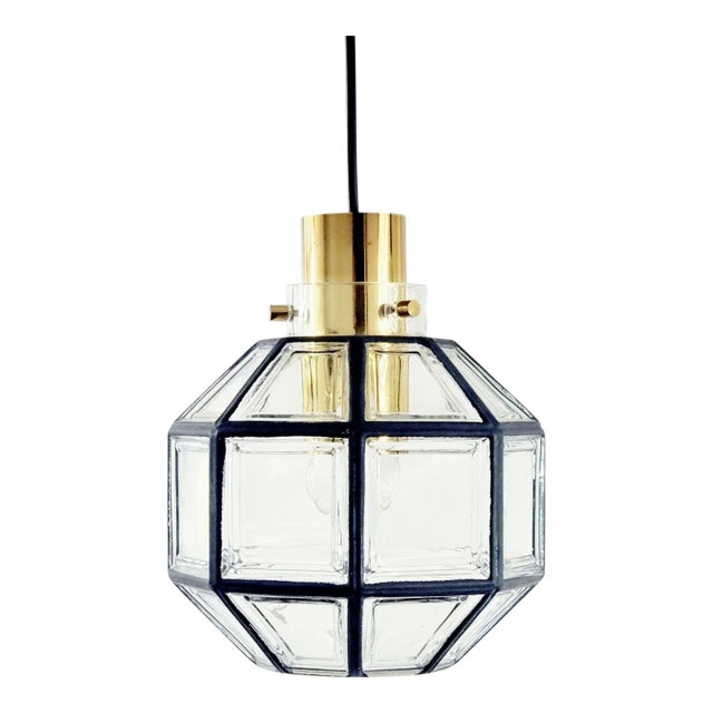 1960s Mid-Century Modern Glass & Brass Pendant Light From Limburg, Germany For Sale