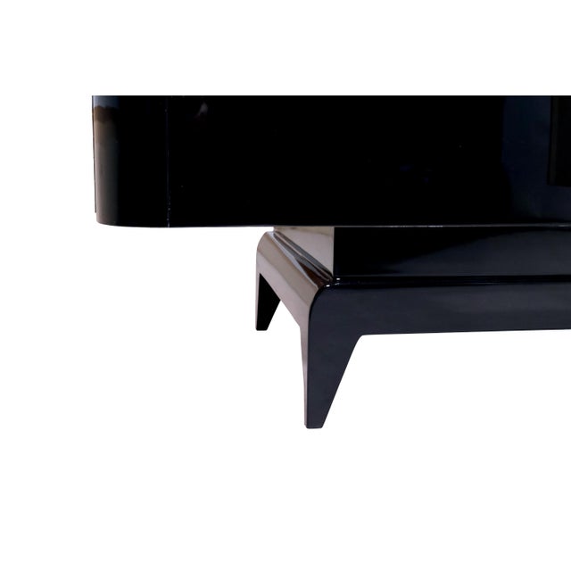 Wood Art Deco Black High-Gloss Lacquered Sideboard with Mirrored Drawers, 1930s For Sale - Image 7 of 9
