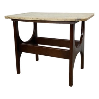 Mid-Century Organic Modern End Table W/Travertine Top For Sale