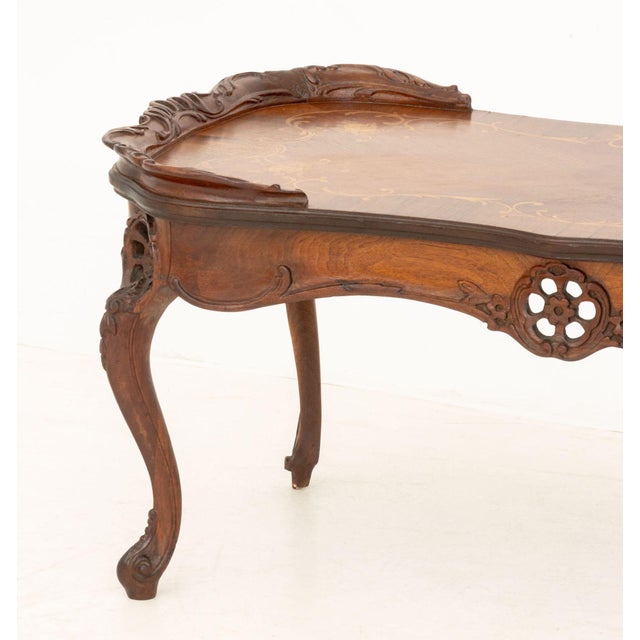Rococo Rococo Style Marquetry Inlaid Walnut Coffee Table For Sale - Image 3 of 7