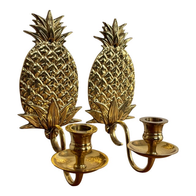 Hollywood Regency Brass Pineapple Sconces - A Pair For Sale