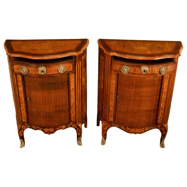 Pair Antique 18thC French Louis XV Inlaid Marquetry Ormolu Tambour Cabinets 1780 For Sale - Image 11 of 18