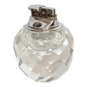 Mid-Century Modern Transparent Faceted Art Glass Chrome Gas Lighter Japan 1970