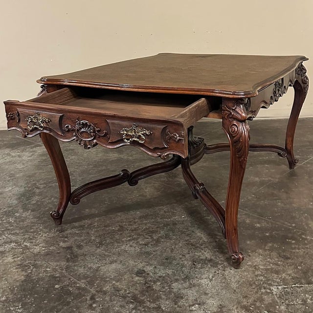 Early 20th Century Antique French Louis XV Parquet Walnut Library Table ~ Center Table For Sale - Image 5 of 15