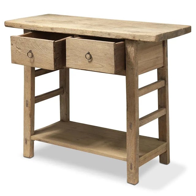 Natural Elm 2-Drawer Table, 1800s For Sale - Image 3 of 7