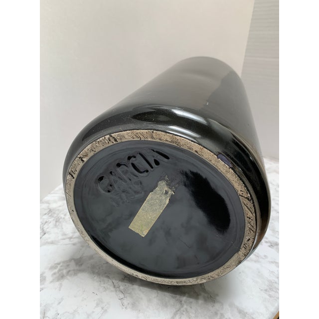 Art Deco Vintage Large Italian Black and Gold Ginkgo Leaf Vase or Umbrella Vessel For Sale - Image 3 of 11