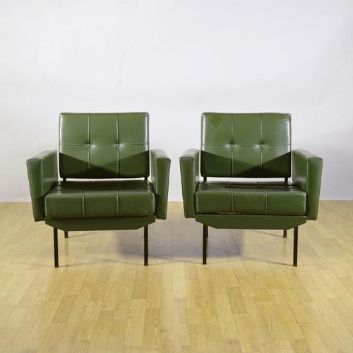 Green Leatherette Armchairs with Metal Frames and Foam Padding, 1970s, Set of 2 For Sale - Image 9 of 9