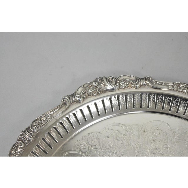 Vintage Baroque by Wallace Silver Plated Round Footed Serving Platter Bar Tray For Sale In Philadelphia - Image 6 of 12