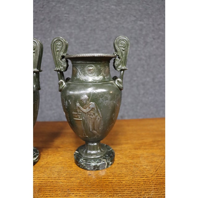 Circa 1850 Italian Neoclassical Bronze Grand Tour Urns, Pair For Sale - Image 4 of 11
