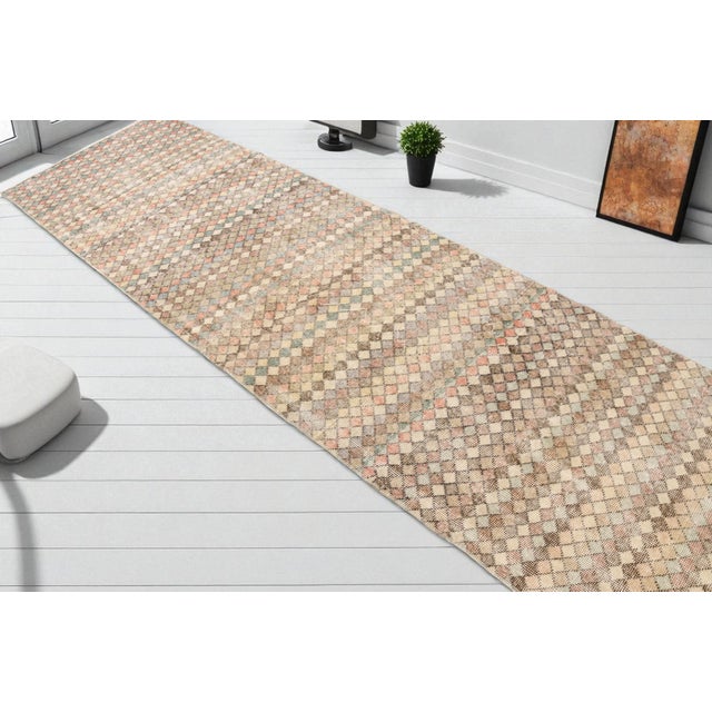 Geometric Vintage Wool Runner For Sale - Image 4 of 10