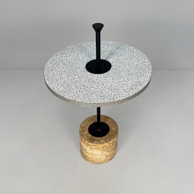 Italian Modern Round Side Table in Metal, Formica and Travertine, 1980s For Sale - Image 4 of 16