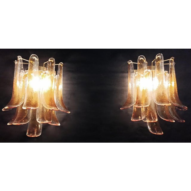 Vintage Italian Murano Wall Lights Amber Glass Petals, 1970s, Set of 2 For Sale - Image 17 of 18
