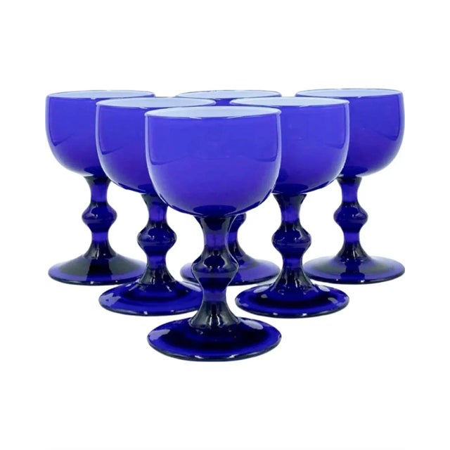 Vintage Carlo Moretti Mid-Century Italian Cobalt Blue Cordial Cocktail Glasses- Set of 6 For Sale - Image 11 of 13