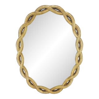 Oval Gold Leaf Gilt Pie Crust Style Frame Wall Mirror Mid Century Modern MINT For Sale